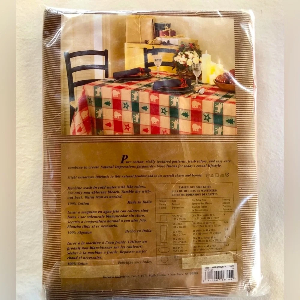 Tablecloth “Great North” 60”x102” Oblong Plaid Burgundy Red Green Tan